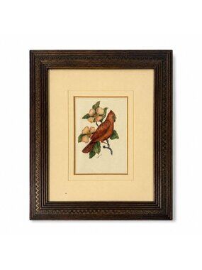 Framed Art Cardinal and Dogwood NC State Flower Bird Vintage Hand Painted Artist